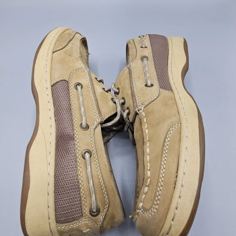 L.L. Bean Boat Loafers Shoes Moccasins Men's 10.5 M Lace Up 2‎ Eye Tan Stiched